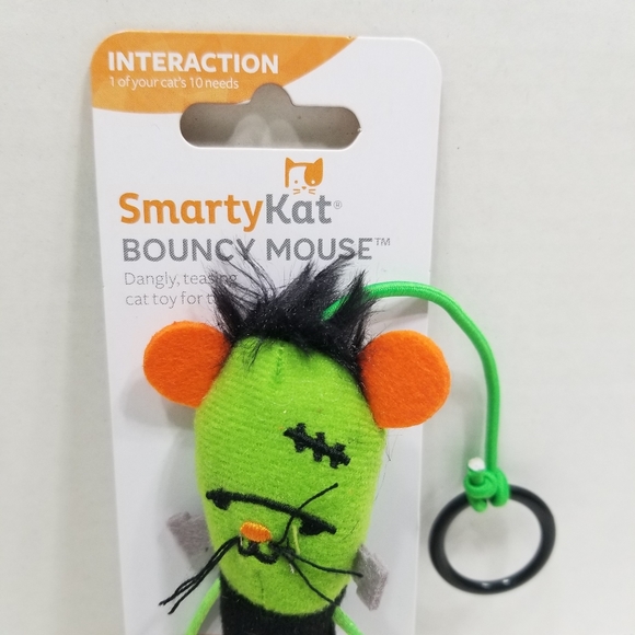 New SmartyKat Bouncy Mouse Catnip Green Frankenstein Monster Cat Toy - Picture 3 of 7